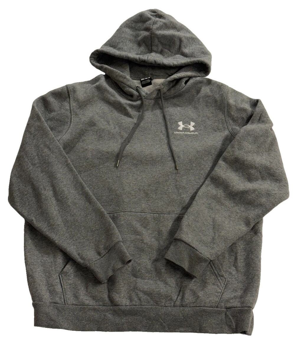 Under Armour Men’s Medium Gray Fleece Pullover Hoodie Logo Sweatshirt
